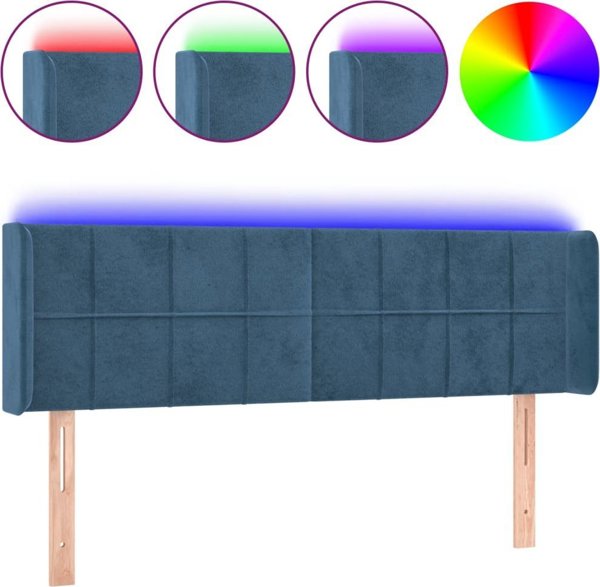 vidaXL Zaglowek do lozka z LED, σκοτεινο μπλε, 147x16x78/88 cm, βελούδο
