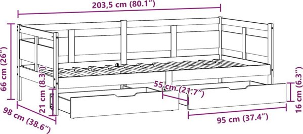 vidaXL Ημερήσιο Κρεβάτι με Συρτάρια Λευκό 90x200 cm Από Πεύκο
