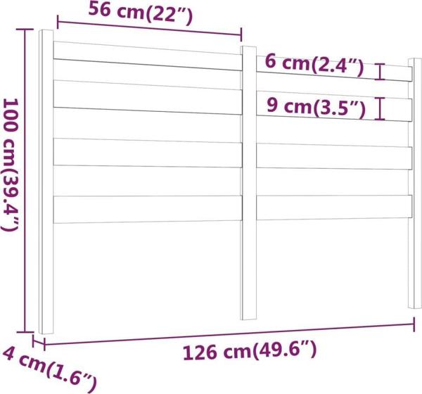 vidaXL Κεφαλάρι κρεβατιού, μαύρο, 126x4x100 cm, συμπαγές ξύλο πεύκου