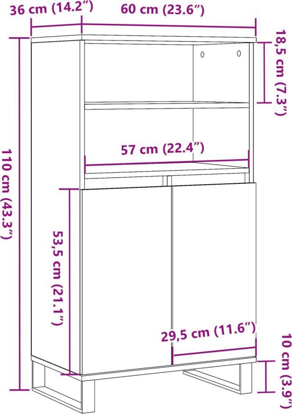 vidaXL Wysoka szafka, stare drewno, 60x36x110 cm