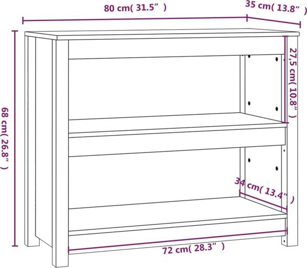 vidaXL Ραφιέρα βιβλίων, μαύρη, 80x35x68 εκ., από συμπαγές πεύκο