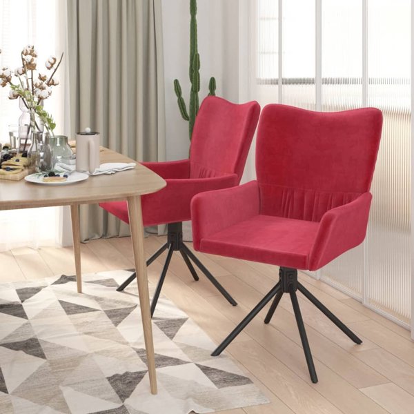 vidaXL Σετ 2 περιστρεφόμενες καρέκλες τραπεζαρίας, κόκκινο βιολετί, βελούδινο