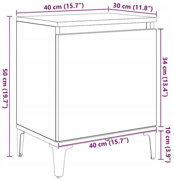 vidaXL Κομοδίνο, Μαύρη Βελανιδιά, 40 x 30 x 50 cm, από Υλικό Ξύλου