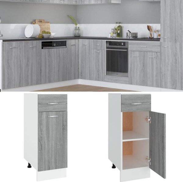 vidaXL Κάτω ντουλάπι με συρτάρι γκρι δρυς Sonoma 30x46x81,5 εκ.