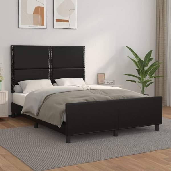 vidaXL Rama κρεβατιού με κεφαλάρι, μαύρο, 140x190 cm, με τεχνητό δέρμα