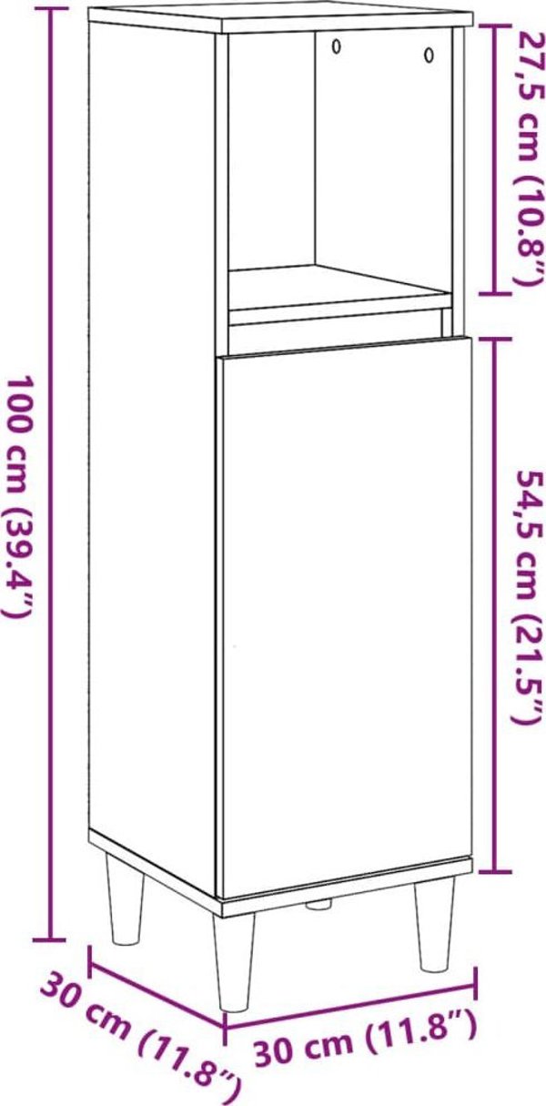 vidaXL Ντουλάπι Μπάνιου από Μασίφ Παλιό Ξύλο, 30x30x100 cm