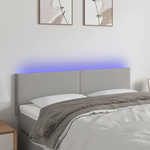 vidaXL Zaglowek do lozka z LED, jasnoszary, 144x5x78/88 cm, tkanina