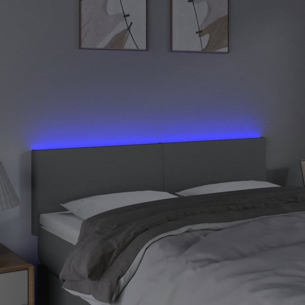 vidaXL Zaglowek do lozka z LED, jasnoszary, 144x5x78/88 cm, tkanina