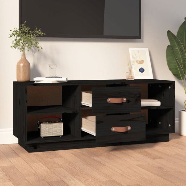 vidaXL vidaXL Szafka pod TV, czarna, 100x34x40 cm, lite drewno sosnowe