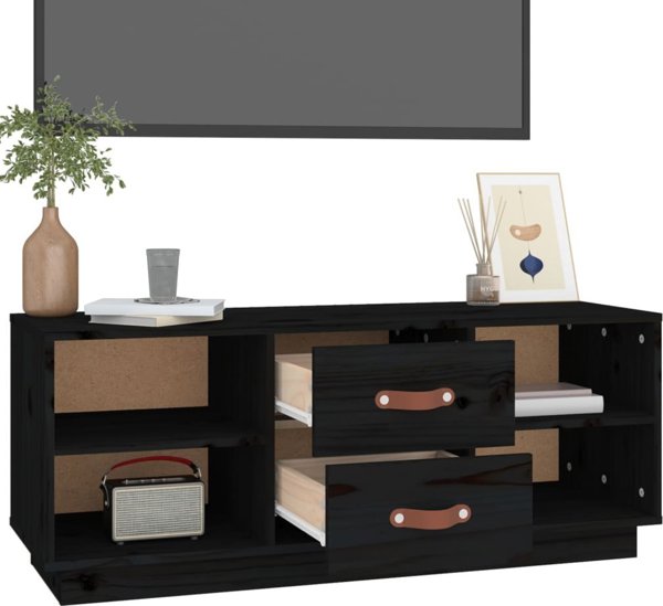 vidaXL vidaXL Szafka pod TV, czarna, 100x34x40 cm, lite drewno sosnowe