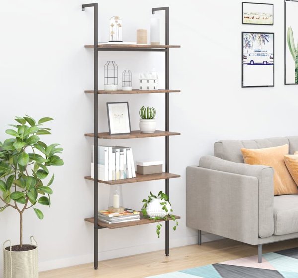 vidaXL Ραφιέρα σκάλα με 5 ράφια, καφέ-μαύρη, 64x35x185 εκ.