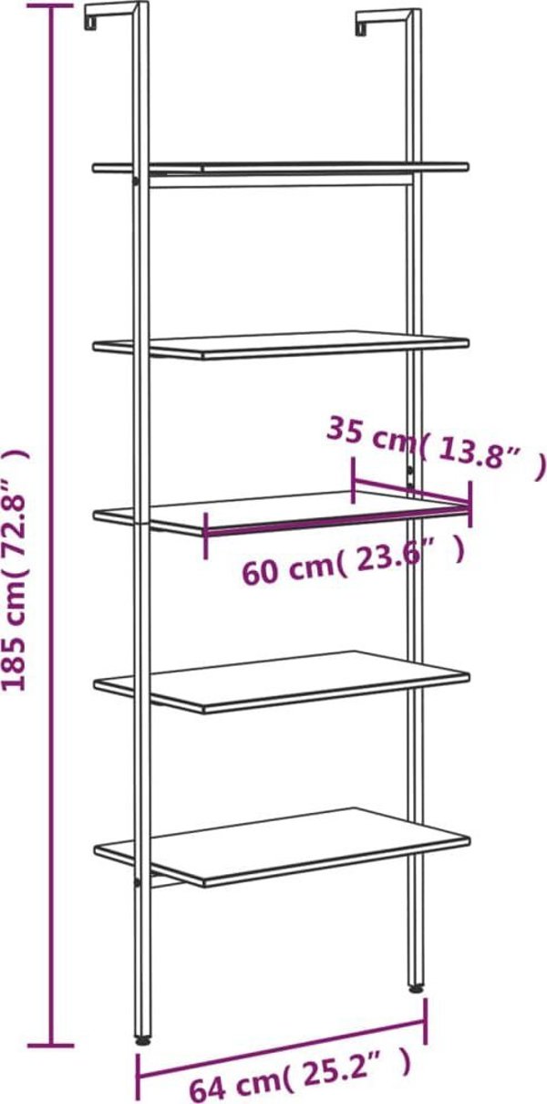 vidaXL Ραφιέρα σκάλα με 5 ράφια, καφέ-μαύρη, 64x35x185 εκ.