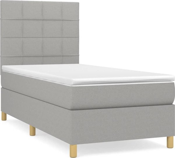 vidaXL Lodzko kontynentalne z materacem jasnoszare tkanina 90x200cm