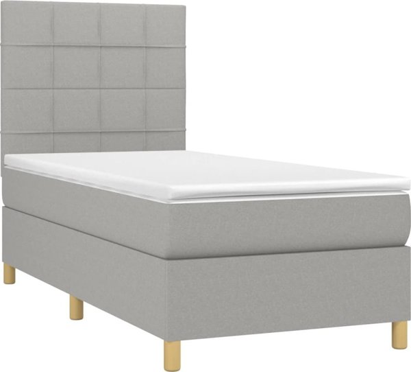 vidaXL Lodzko kontynentalne z materacem jasnoszare tkanina 90x200cm