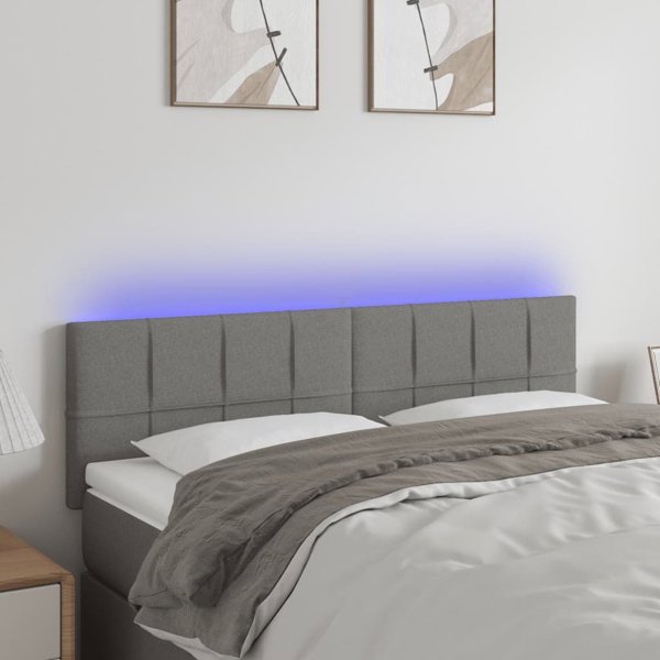vidaXL Κεφαλάρι για κρεβάτι με LED, σκούρο γκρι, 144x5x78/88 cm, ύφασμα