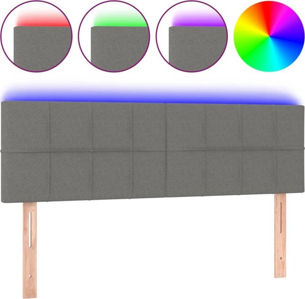 vidaXL Κεφαλάρι για κρεβάτι με LED, σκούρο γκρι, 144x5x78/88 cm, ύφασμα
