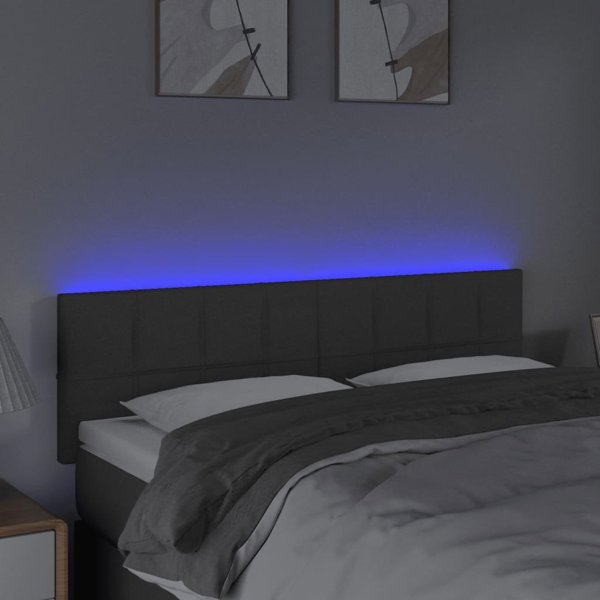 vidaXL Κεφαλάρι για κρεβάτι με LED, σκούρο γκρι, 144x5x78/88 cm, ύφασμα