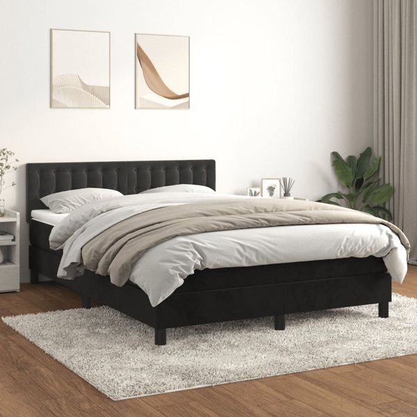 vidaXL Κρεβάτι continental με στρώμα, μαύρο, 140x200 cm, βελούδινη επένδυση