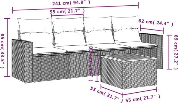 vidaXL σετ κήπου 5 τεμαχίων με μαξιλάρια, μπεζ, πολυρατάν