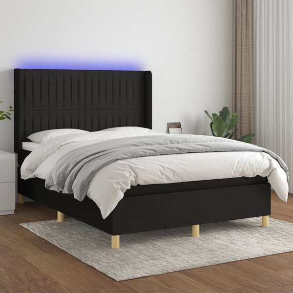 vidaXL Κρεβάτι κοντινένταλ με στρώμα, μαύρο, 140x190 cm, ύφασμα