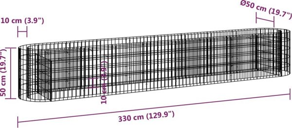 vidaXL Υπερυψωμένη ζαρντινιέρα gabion από γαλβανισμένο σίδερο 330x50x50 cm