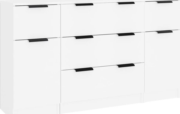 vidaXL Συρταριέρα 3 τεμαχίων, λευκή, κατασκευή από ξυλοσύνθετο υλικό