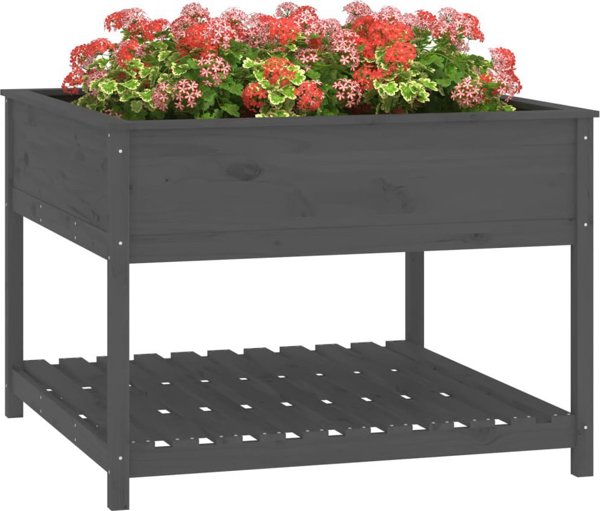 vidaXL Ζαρντινιέρα με ραφιέρα, γκρι, 111,5x111,5x81 εκ., μασίφ πεύκο