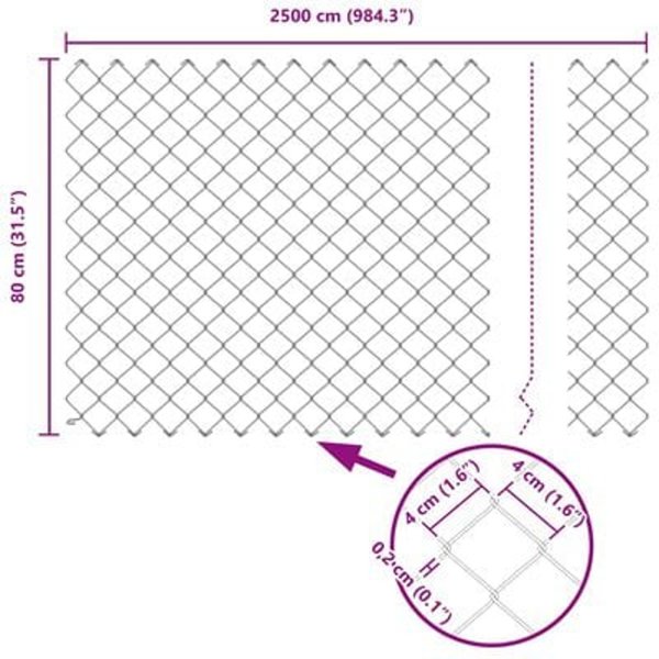 vidaXL Ogrodzenie z siatki 0.8x25 m ze stali ocynkowanej