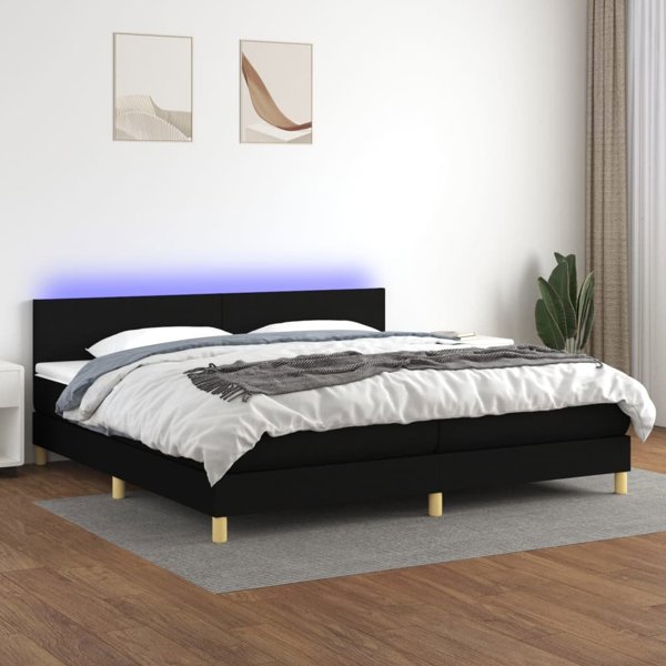vidaXL Κρεβάτι κοντινένταλ με στρώμα, μαύρο, 200 x 200 cm, ύφασμα