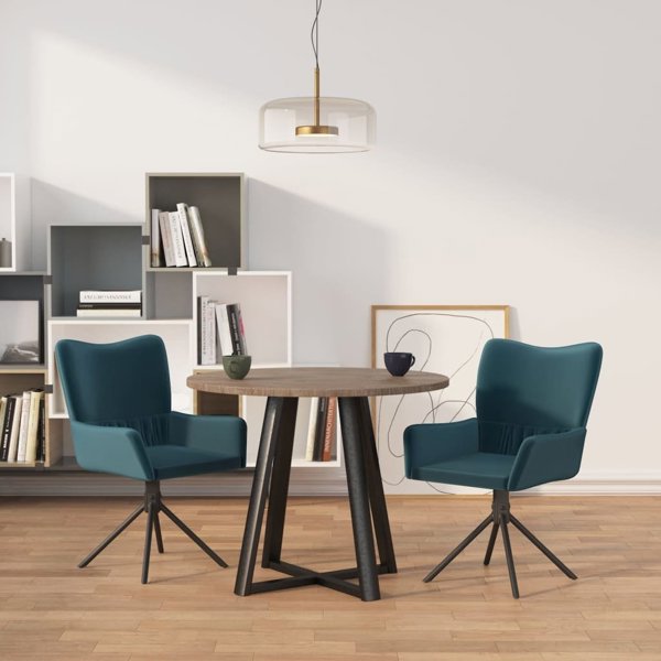 vidaXL Περιστρεφόμενες καρέκλες τραπεζαρίας, 2 τεμ., μπλε, βελούδινες