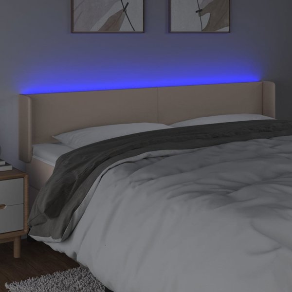 vidaXL Κεφαλάρι κρεβατιού με LED, cappuccino, 183x16x78/88 cm, οικολογικό δέρμα