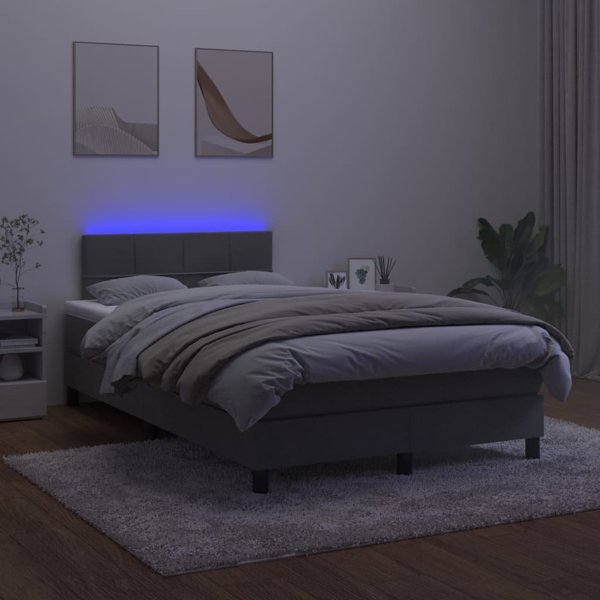 vidaXL Lozko kontynentalne z materacem i LED, szary aksamit, 120x200cm