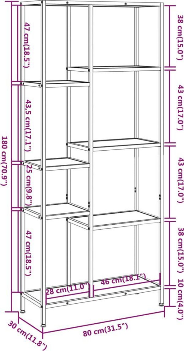 vidaXL Βιβλιοθήκη, 80x30x180 εκ, ατσάλι και ξύλινη σύνθεση