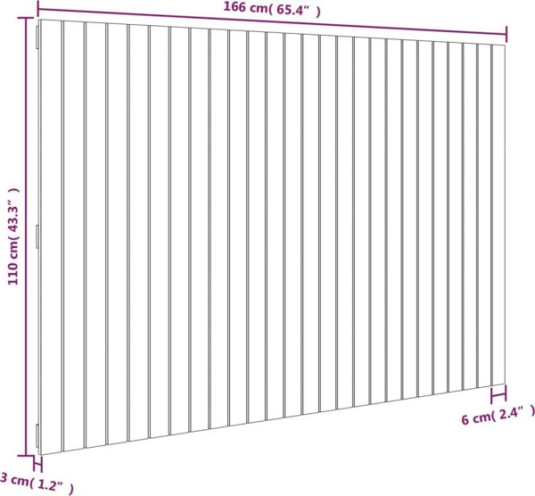 vidaXL Μαύρο κεφαλάρι κρεβατιού, 166x3x110 cm, μασίφ πεύκο