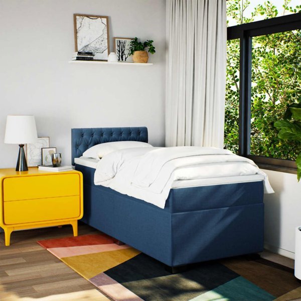 vidaXL Κρεβάτι Continental με Στρώμα, Μπλε, Ύφασμα 100x200 εκ.