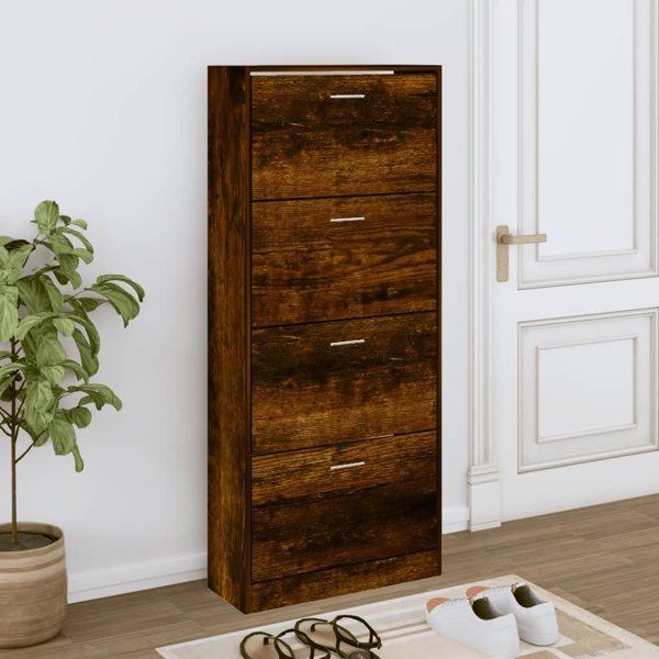 vidaXL Ράφι για παπούτσια, καπνιστή δρυς, 63x24x147 εκ.