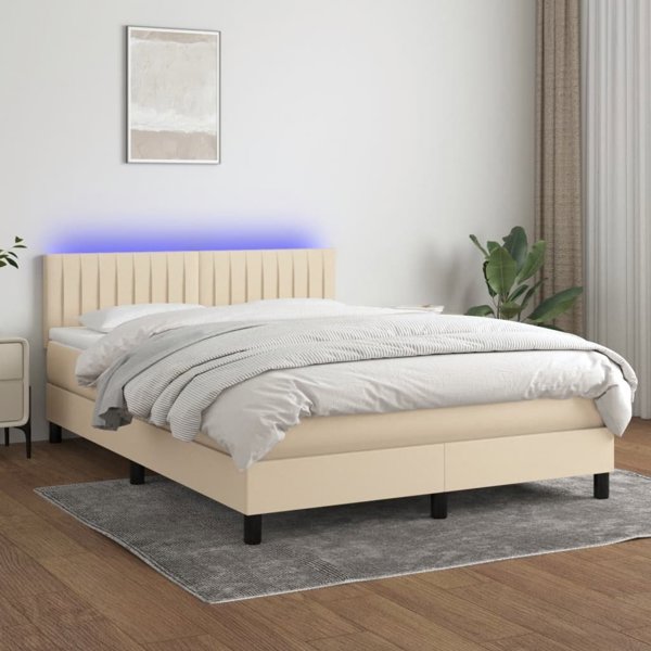 vidaXL Κρεβάτι Continental με στρώμα, κρεμ, 140x190 εκ., ύφασμα