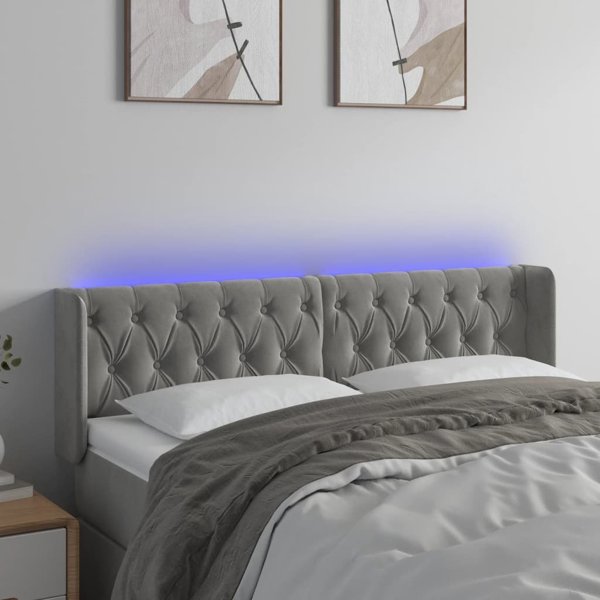 vidaXL Κεφαλάρι για κρεβάτι με LED, ανοιχτό γκρι, 163x16x78/88 cm, βελούδο