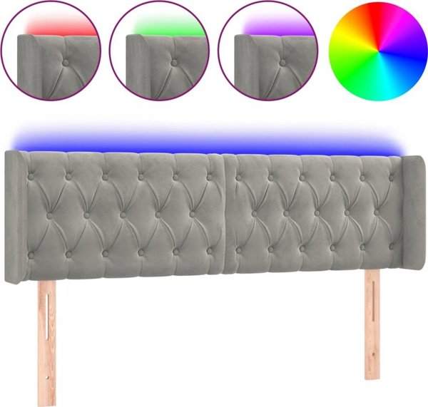 vidaXL Κεφαλάρι για κρεβάτι με LED, ανοιχτό γκρι, 163x16x78/88 cm, βελούδο