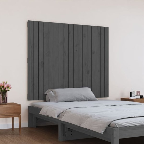 vidaXL Κεφαλάρι κρεβατιού, γκρι, 108x3x90 cm, μασίφ ξύλο πεύκου