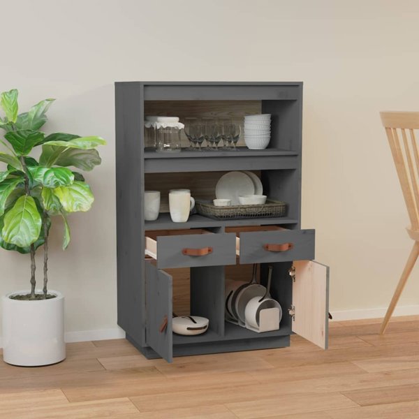 vidaXL Szafka, szara, 67x40x108,5 cm, lite drewno sosnowe