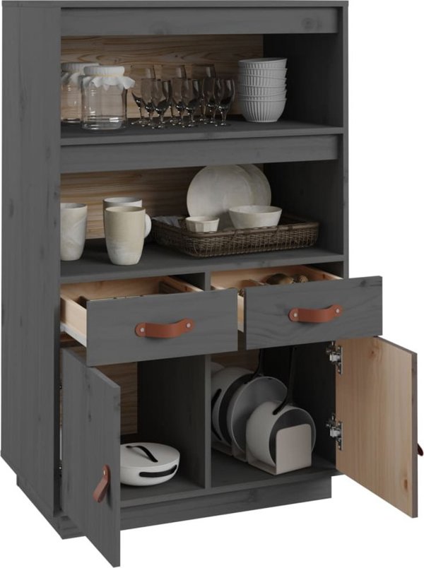 vidaXL Szafka, szara, 67x40x108,5 cm, lite drewno sosnowe