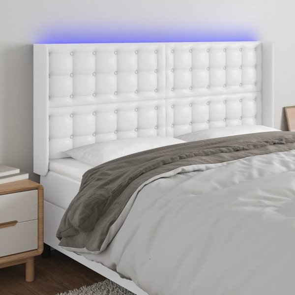 vidaXL Προέκταση κεφαλαριού κρεβατιού με LED λευκό 203x16x118/128 εκ. τεχνητό δέρμα