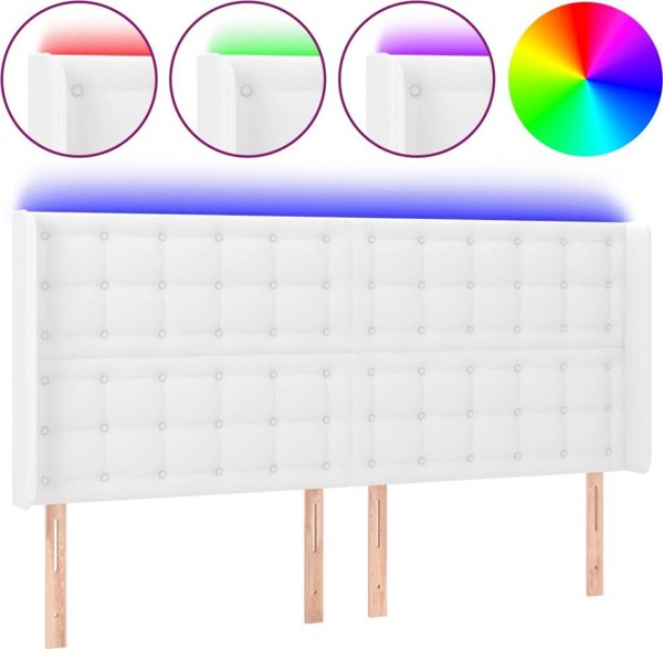 vidaXL Προέκταση κεφαλαριού κρεβατιού με LED λευκό 203x16x118/128 εκ. τεχνητό δέρμα