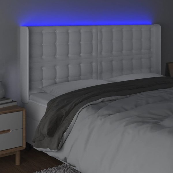 vidaXL Προέκταση κεφαλαριού κρεβατιού με LED λευκό 203x16x118/128 εκ. τεχνητό δέρμα