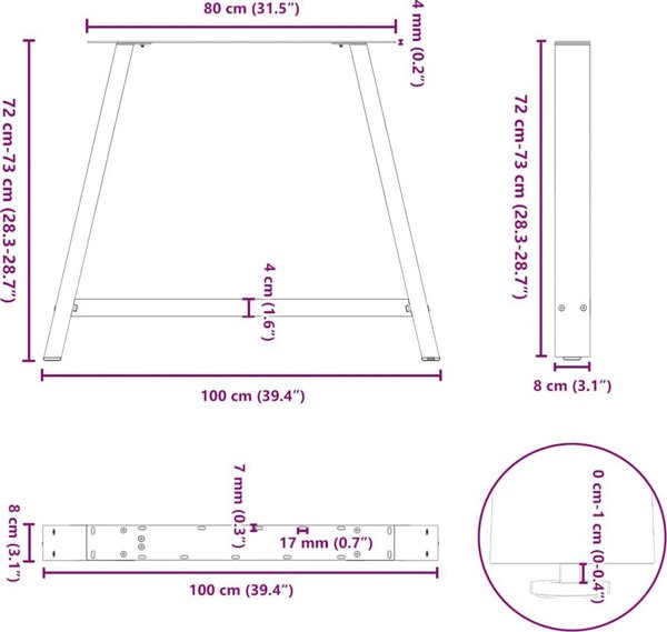 vidaXL vidaXL Nogi do stolika kawowego, 2 szt., czarne, 100x(72-73) cm, stal