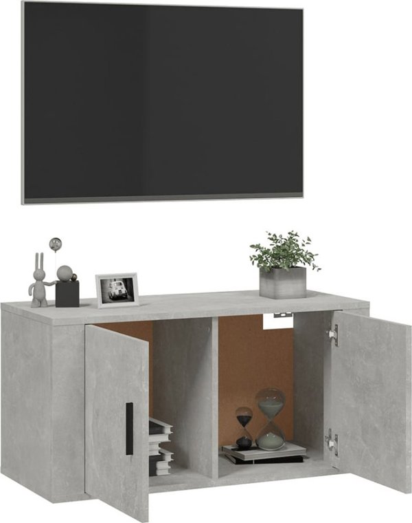vidaXL Wiszaca szafka telewizyjna, szarosc betonu, 80x34,5x40 cm