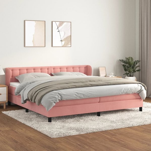 vidaXL Κρεβάτι Kontynentalne με Στρώμα, Ροζ, Βελούδο, 200x200 cm
