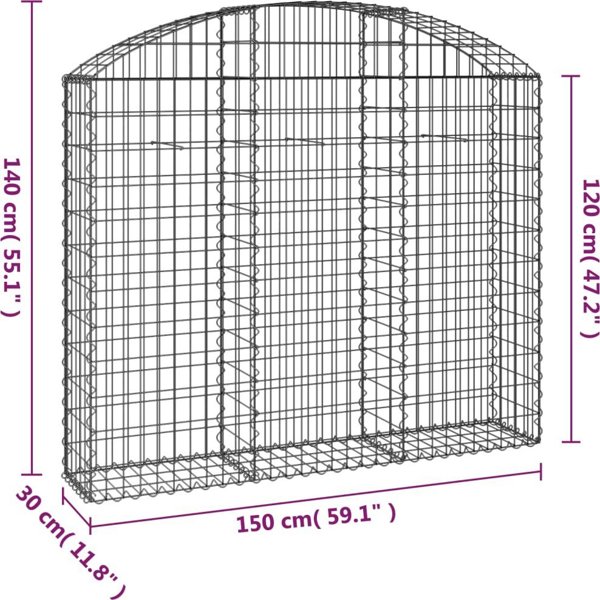 vidaXL Καμπυλωτός Γκαμπιόν Καλάθι 150x30x120/140 cm από Γαλβανισμένο Σίδερο