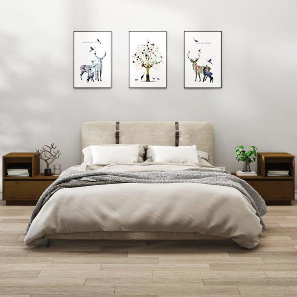 vidaXL Κομοδίνα, 2 τμχ, μελί καφέ, 60x34x51 εκ, μασίφ πεύκο